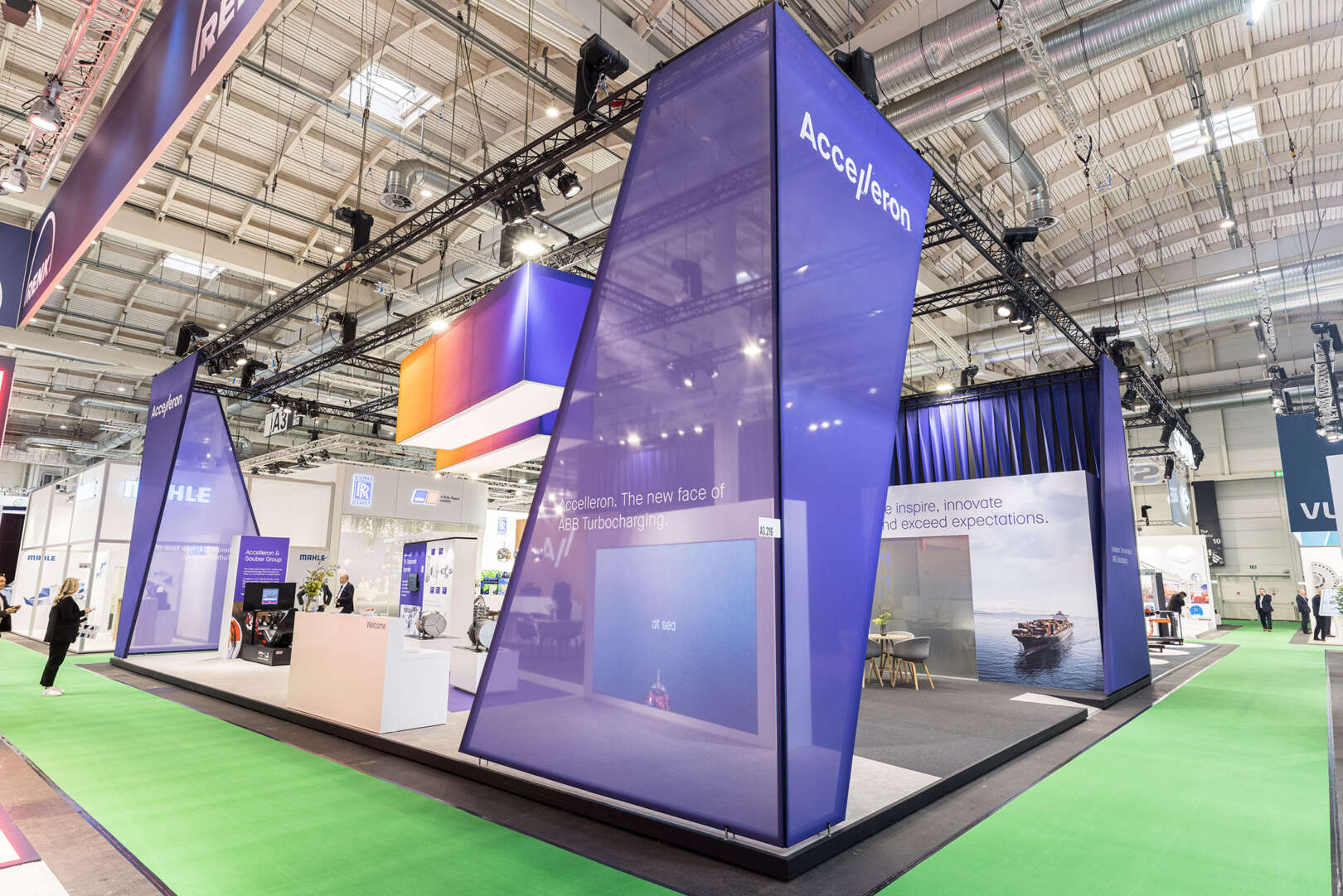 Exhibition Stand for Accelleron at the SMM Trade Show. Design and Standbuilding by Eldee Expo Experts.