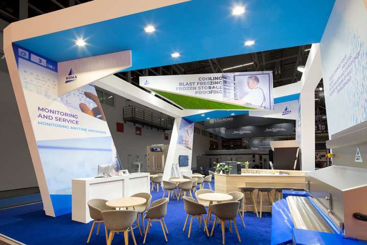Exhibition Stand KOMA at the IBA exhibition. Designed and build by booth builder Eldee Expo Experts